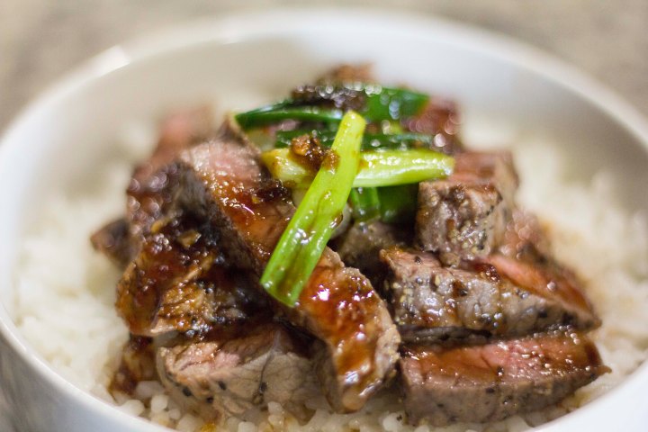 Close up of Meat and Rice Bowl