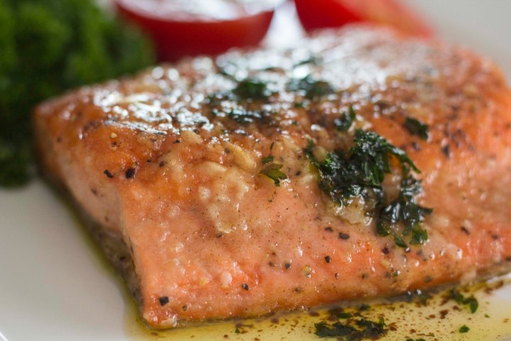 salmon meuniere close up