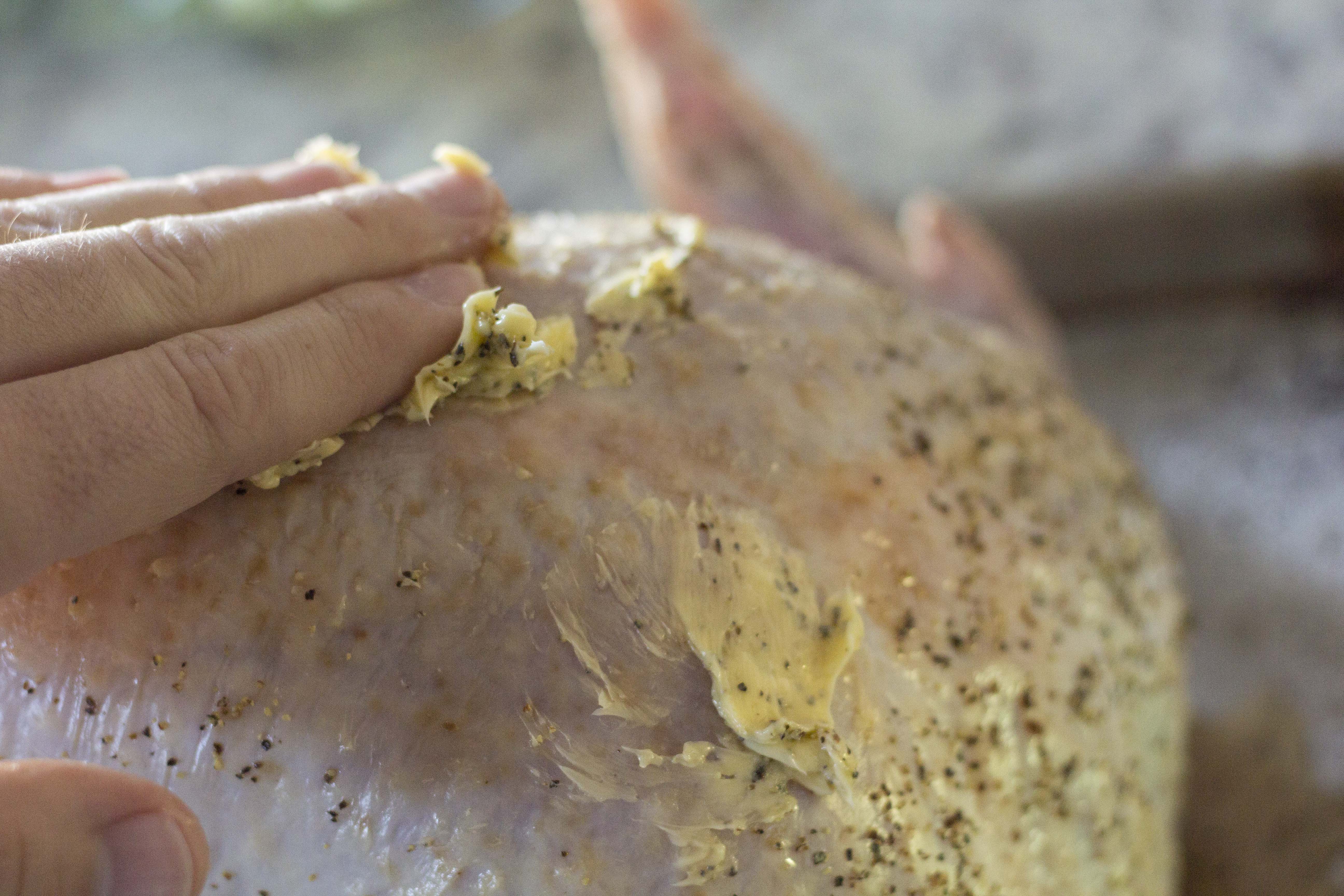 buttering the turkey