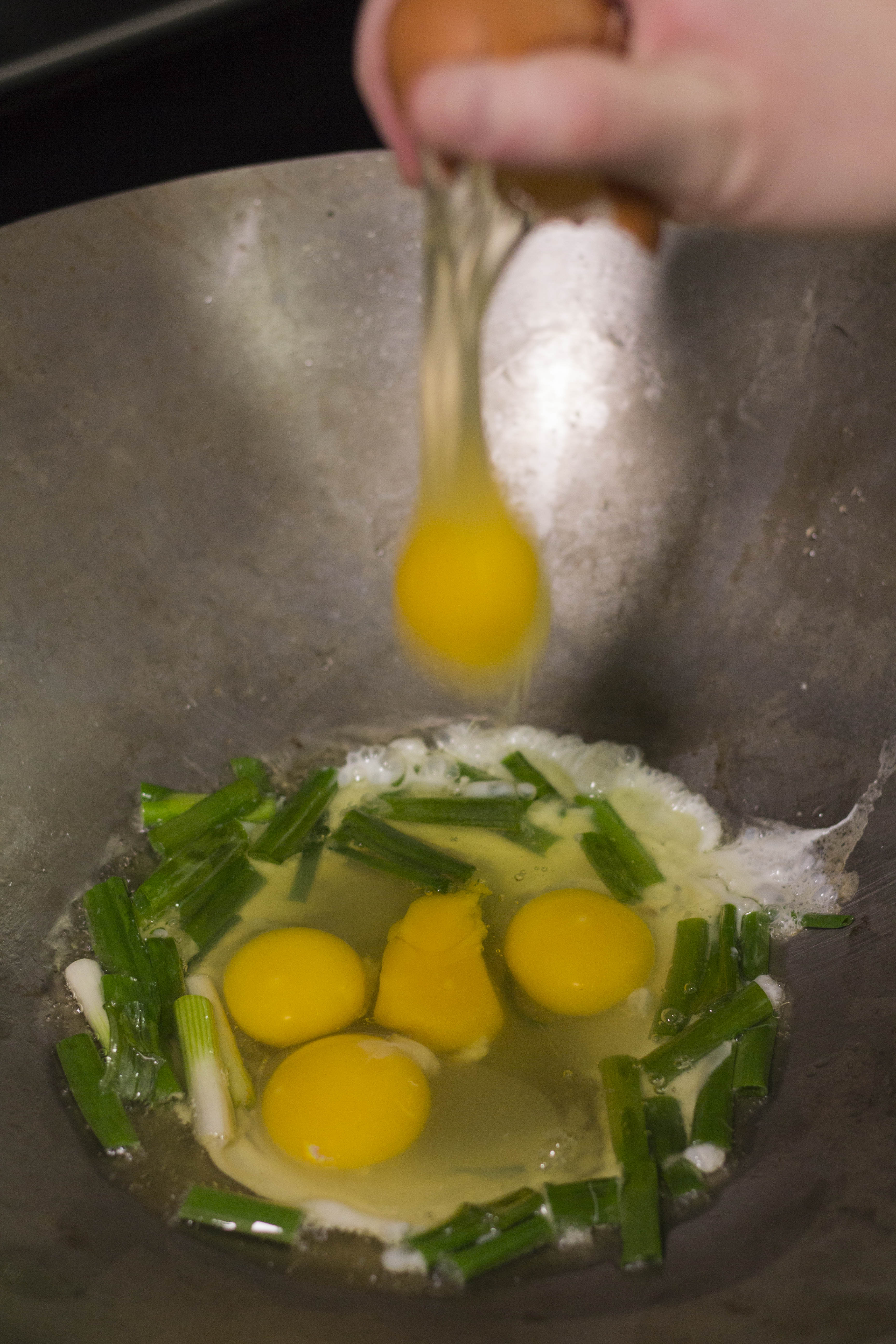 eggs, green onions, and oil