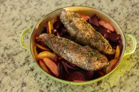 apples, beets, and pork